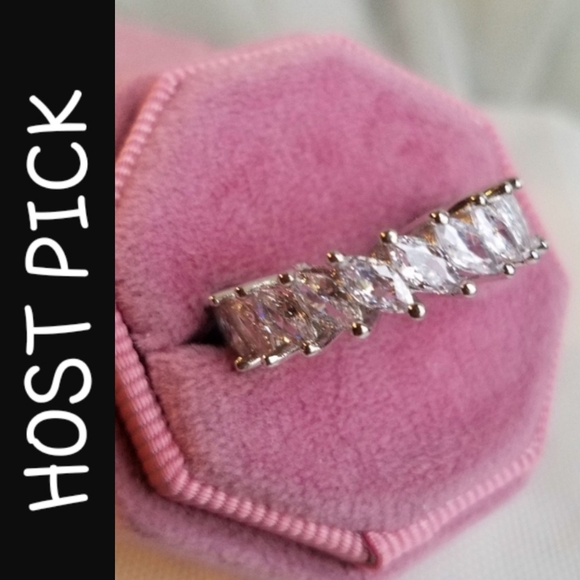 Swarovski Elements 925 Sterling Silver Marquis Eternity Band Ring NEW - Picture 1 of 15